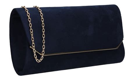 navy suedette clutch bag.